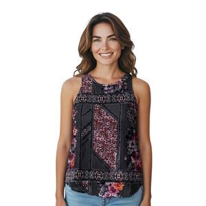 Gypsies & Moondust Tank Top Womens Small Black Floral Patchwork Velvet Boho NWT